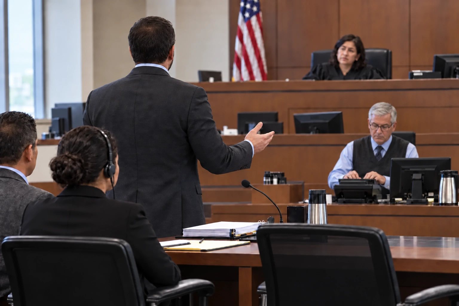 An attorney addressing the immigration judge at an individual hearing