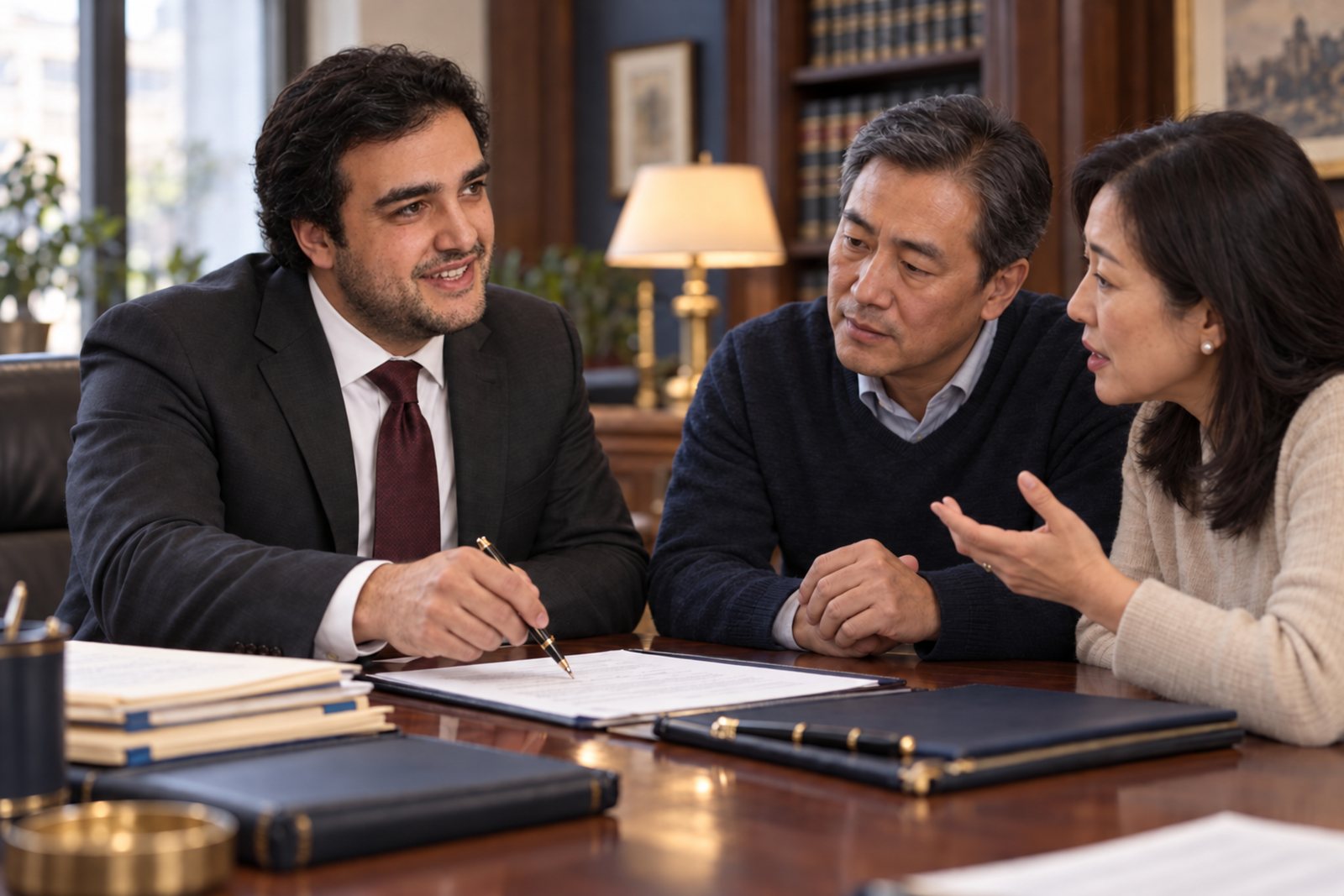 Alexander Susi going through a checklist with a client couple